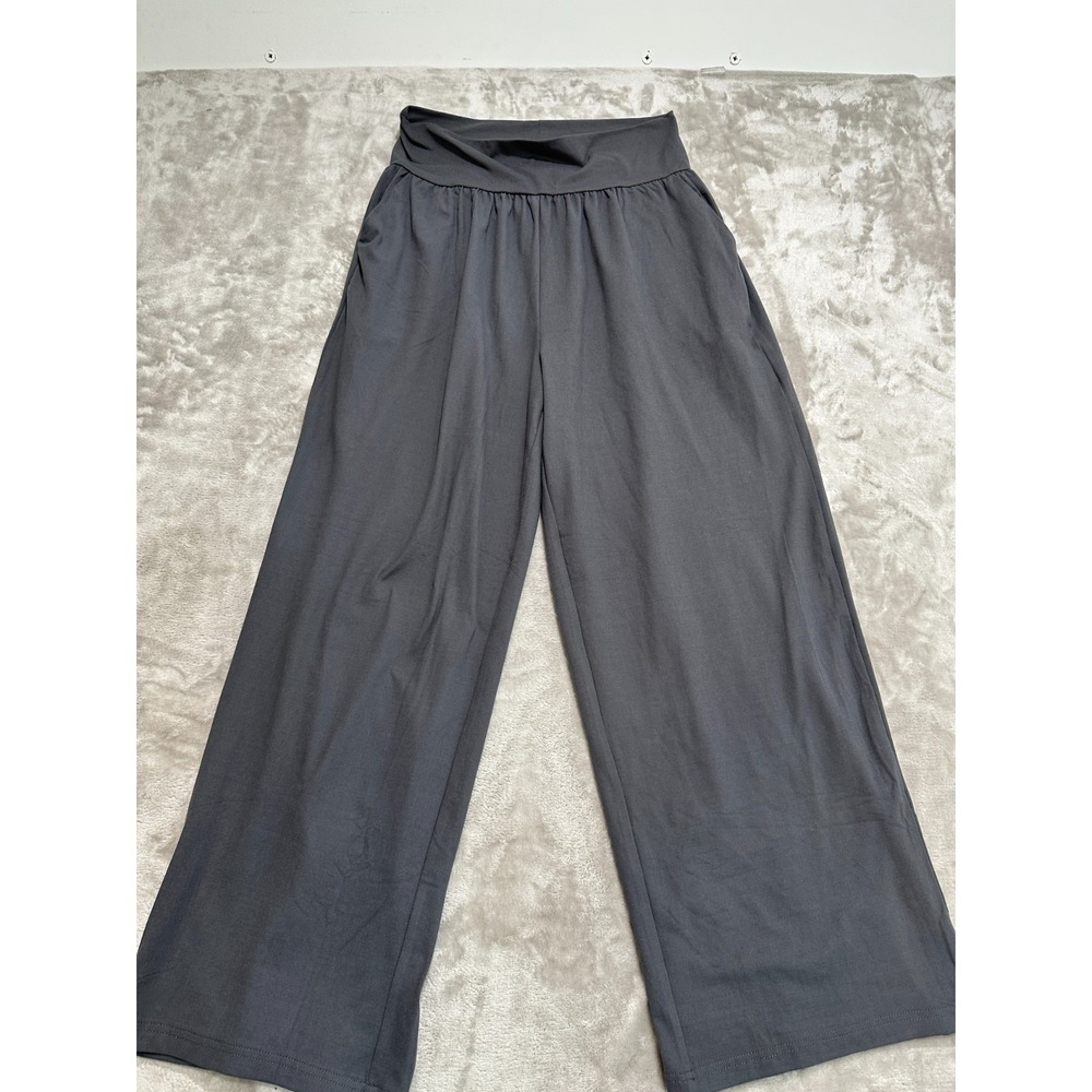 Gracyoga Lounge Pants Size L Gray Wide Leg Yoga Palazzo High Rise Pockets Comfy